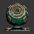 Green And Orange Metallic Sphere With Base Stand Decorative Artwork Design 3d model