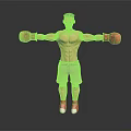 Shirtless Muscular Man With Red Boxing Gloves And Gray Shorts Standing With Arms Outstretched