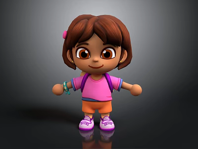 Cartoon Girl Character With Brown Short Hair Pink Hairpin Purple Backpack And Pink Sneakers 3d model