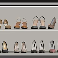 Stylish Women's Shoes Displayed on Shelves with Various Heels and Sandals