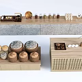 Wooden Display Shelves Showcasing Loaves of Bread Jars and Decorative Items