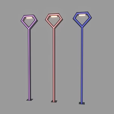 Modern Outdoor Lights With Slim Pole Diamond Shaped Head In Purple Red Blue Colors 3d model
