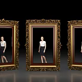Elegant Photo Check In Spot With Three Golden Carved Frames And Woman Reflections