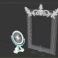 Ornate Decorative Mirrors with Intricate Frame and Small Tabletop Stand Design