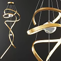 Modern Golden Spiral Design Chandelier with Transparent Sphere on Dark Background