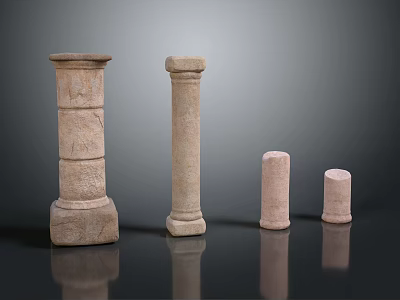 Stone Pillars With Various Heights And Diverse Designs On 3d model