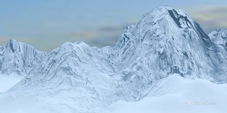 Peaceful Garden Landscape With Snow Covered Mountains And Clear Blue Sky 3d model 