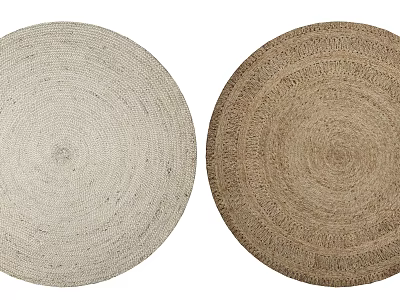 Textured Woven Round Rugs in Cream and Brown Tones for Living Space Decor 3d model
