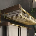 Wall Mounted Bathroom Shelf with Wooden and Golden Metal Frame for Towel Storage