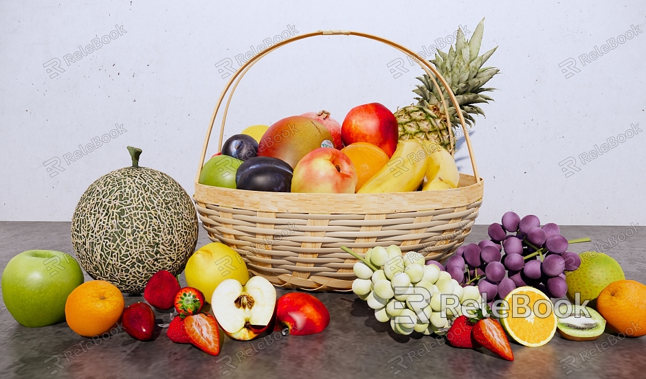 fruit basket hami melon apple orange pineapple mango grape strawberry pear fruit combination bamboo basket model