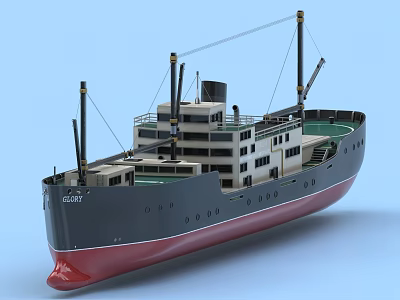 Detailed Cargo Ship 3D Model With Red Hull And Multiple Cranes Design 3d model