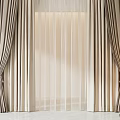 Beige Textured Curtains With Sheer Voile Panels For Bright Modern Room Windows