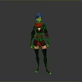 Fantasy Warrior Woman Wearing Red Black Leather Armor with Short Hair and Long Boots
