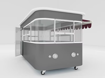 Commercial Equipment Modern Mobile Cart with Gray Transparent Glass Windows Open Door Awning and Wheels 3d model