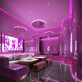 Modern KTV Lounge Interior With Purple Lighting Sofa Seating And Large Screen 3d model