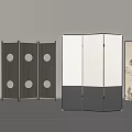 Stylish Folding Screens with Diverse Designs Including Circular Patterns and Landscape Art 3d model