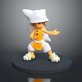 Cartoon Game Movie Character 3D Model With White Hat Yellow Top Outstretched Hand Gray Base