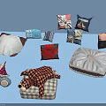 Assorted Decorative Throw Pillows With Plaid Striped Floral Patterns And Bow Accents 3d model