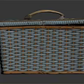 Light Blue And Beige Wicker Storage Basket With Lid Wooden Handle Rectangular For Home Organization