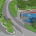 Park Landscape Design with Winding Paths Lush Greenery Water Ponds and Seating Areas