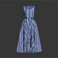 Women's Blue Striped Sleeveless A-line Dress With Collar And Belt