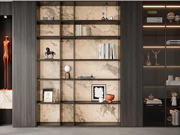 Modern Italian high-grade black bookcase (ID:ggach205975)