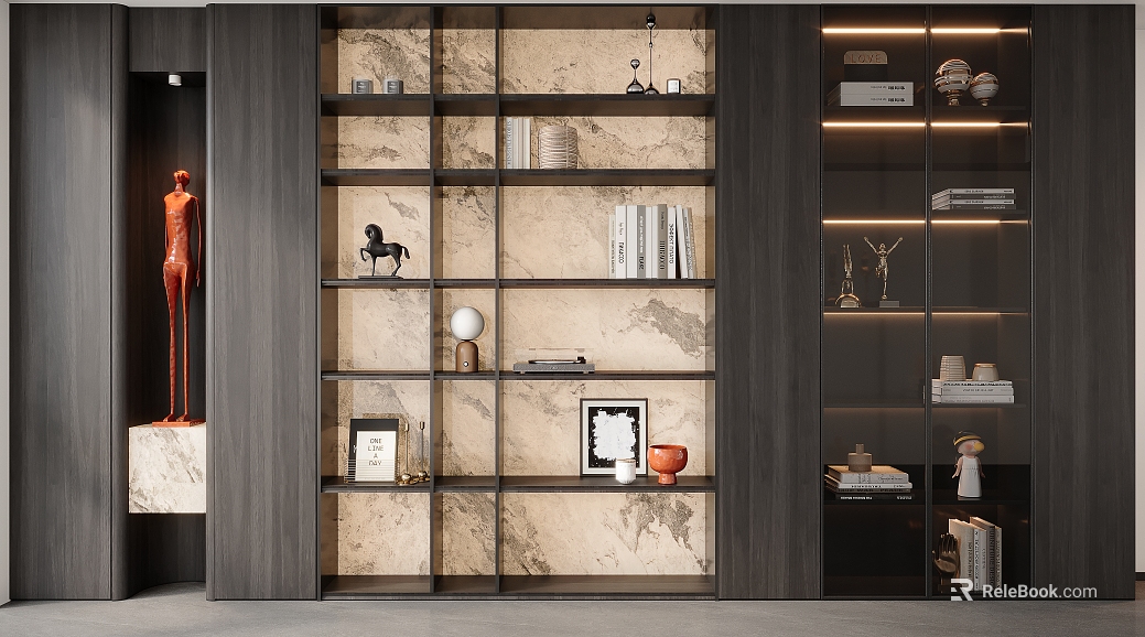Modern Italian high-grade black bookcase texture