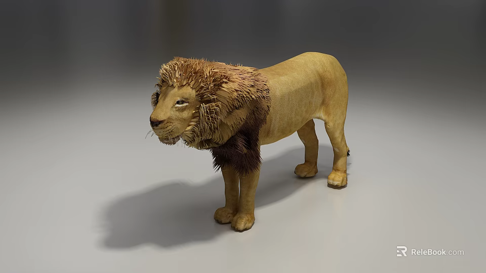 Realistic Reptile Model With Brown Mane And Yellow Body On Gray Background 3d model 