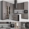 Modern Kitchen With Tall Grey Cabinets Island Counter And Appliances