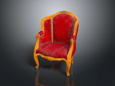 Ornate Classic Chair With Red Velvet Upholstery And Golden Wooden Frame Details 3d model