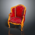 Ornate Classic Chair With Red Velvet Upholstery And Golden Wooden Frame Details