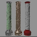 Ornate Columns Featuring Dragon Carvings In Green Gold Gray With Red Silver Bases