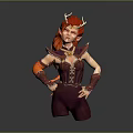 Fantasy Style Collectible Doll With Red Hair Horns And Purple Orange Outfit