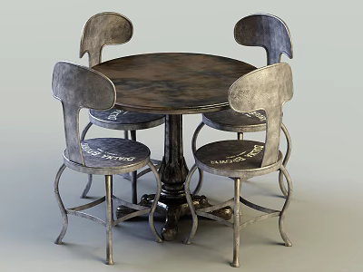 Vintage Round Table And Chair Set With Four Ornate Metal Frame Chairs 3d model