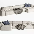 Stylish Light Beige Sectional Sofa With Blue Beige Pillows And Gray Throw Blanket 3d model