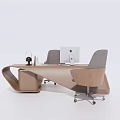 Modern Office Desk With Ergonomic Chair Computer Monitor And Sleek Curved Design