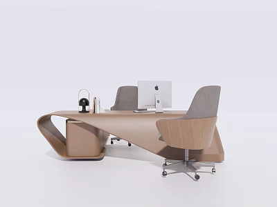 Modern Office Desk With Ergonomic Chair Computer Monitor And Sleek Curved Design 3d model