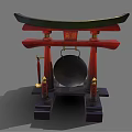 Traditional Chinese Memorial Archway Red Wooden Structure With Golden Decorations And Hanging Bell