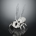 Mechanical Bee 3D Character Model With White Black Body Transparent Wings And Large Eyes
