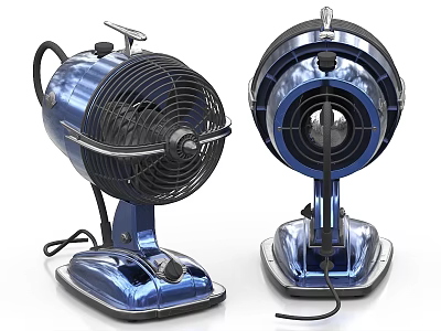Vintage Blue Metallic Air Cooling Fan With Stable Base And Control Knobs 3d model