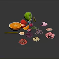 Colorful Assorted Fresh Fruits Display With Sliced Kiwi Orange Strawberry And Berries On Dark Surface