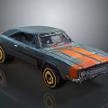 Vintage Gray Two Door Coupe With Orange Stripes And Yellow Rims