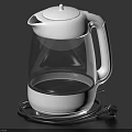 White Electric Kettle With Transparent Glass Body White Handle And Power Cord