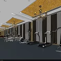 Elegant SPA Sauna Fitness Area With Treadmills White Sofas And Decorative Chandeliers