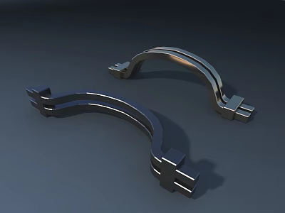 Two Curved Metal Cabinet Handles With Sleek Modern Design For Furniture 3d model