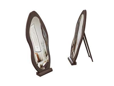 Elegant Wooden Frame Mirror With Stand And Unique Shape For Home Decor 3d model