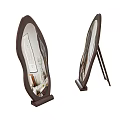 Elegant Wooden Frame Mirror With Stand And Unique Shape For Home Decor