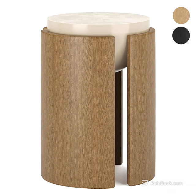 Natural Wooden Cylindrical Stand with Smooth White Top and Grain Design 3d model 
