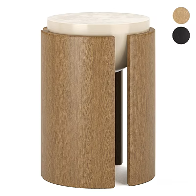 Natural Wooden Cylindrical Stand with Smooth White Top and Grain Design 3d model