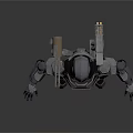 Detailed Futuristic Mechanical Armor Character Holding Weapon With Back Equipment Gear